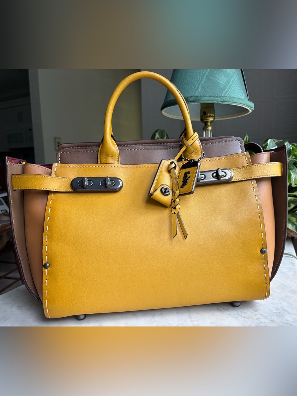 Coach 1941 Swagger 37 Two-Tone Yellow and Brown Leather Satchel/Briefcase
